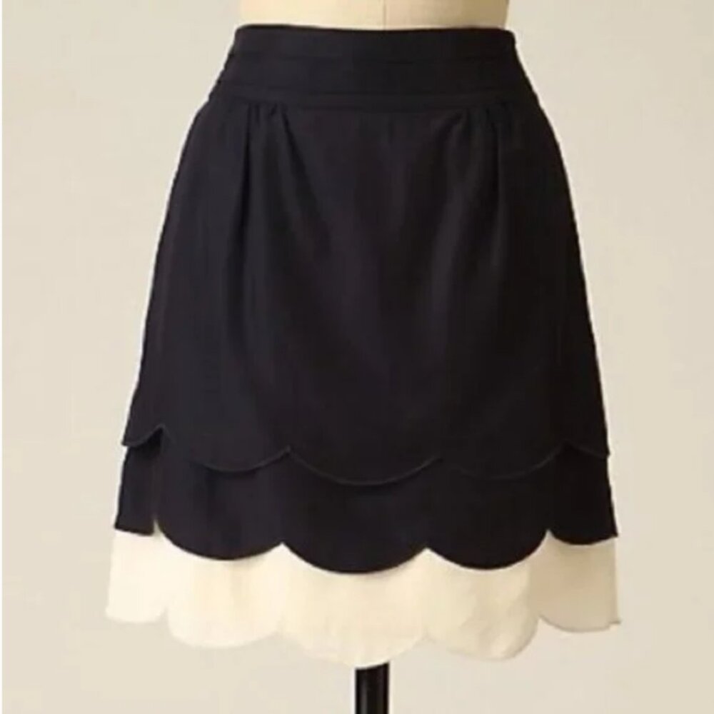Anthropologie‎ Floreat Scalloped Clouds Skirt navy cream mini skirt 6